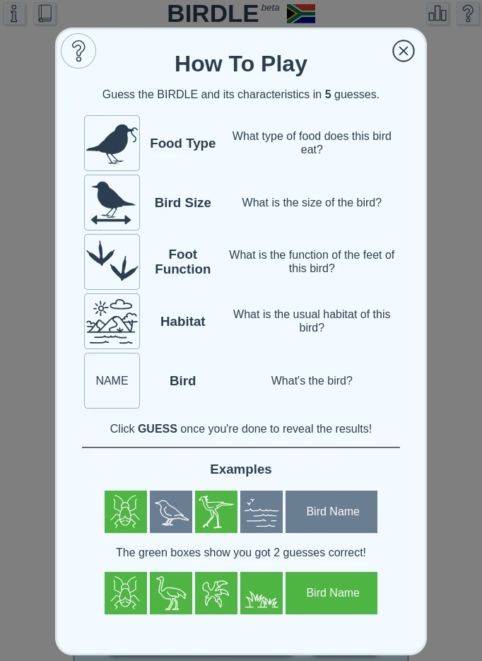 screenshot of Birdle
